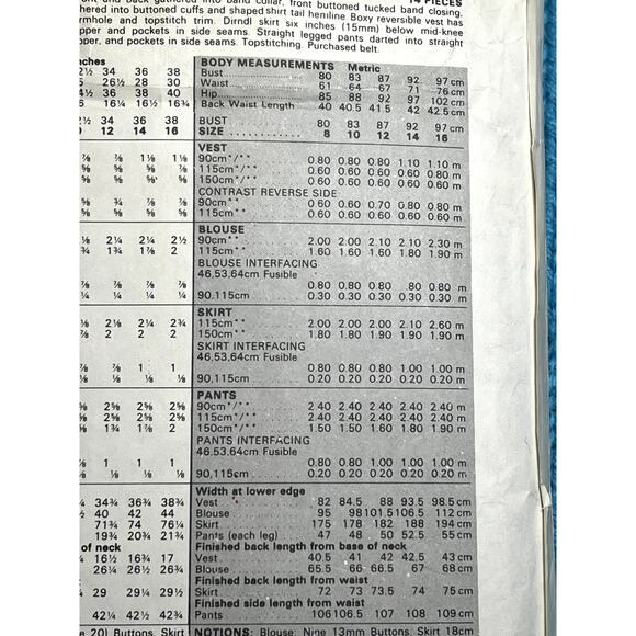 Butterick 6300 pattern blouse A line skirt pant vest size 14 - Picture 6 of 7